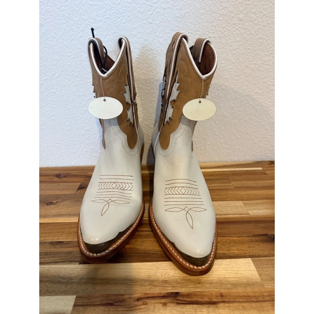 IDYLLWIND WOMENS THUNDERBIRD WESTERN‎ BOOTS Ankle Boots White Tan Leather 7.5